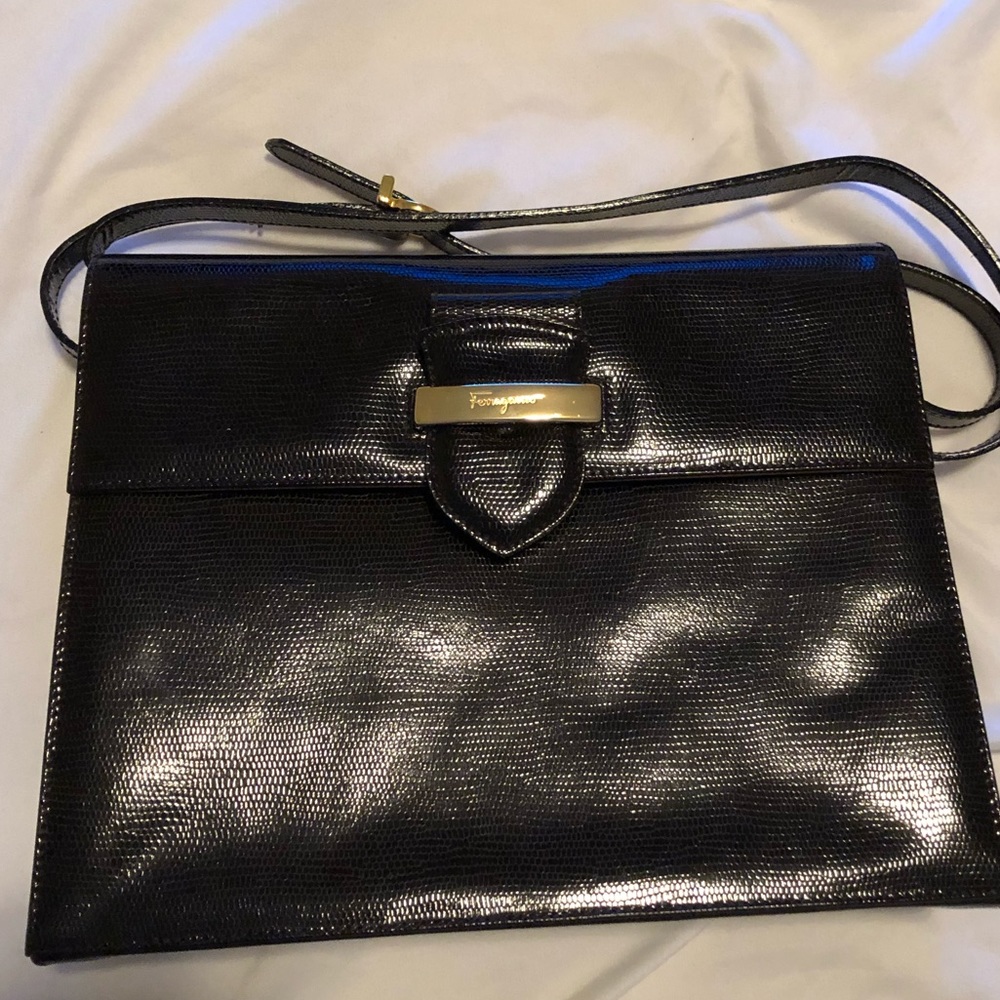 Authentic Ferragamo lizard black handbag